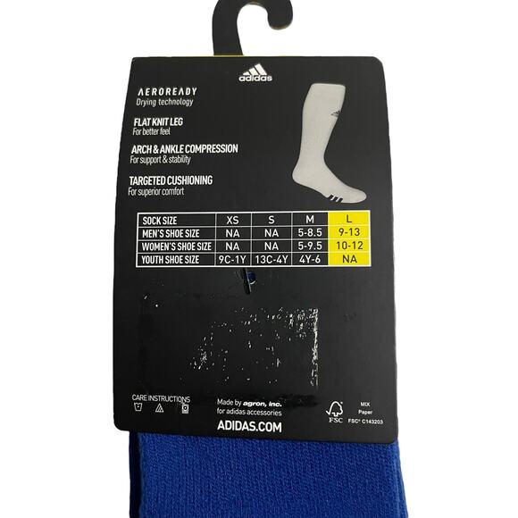 Adidas Men and Womens Multi-Sport Aeroready Compression Blue Socks Size Large - Picture 4 of 5